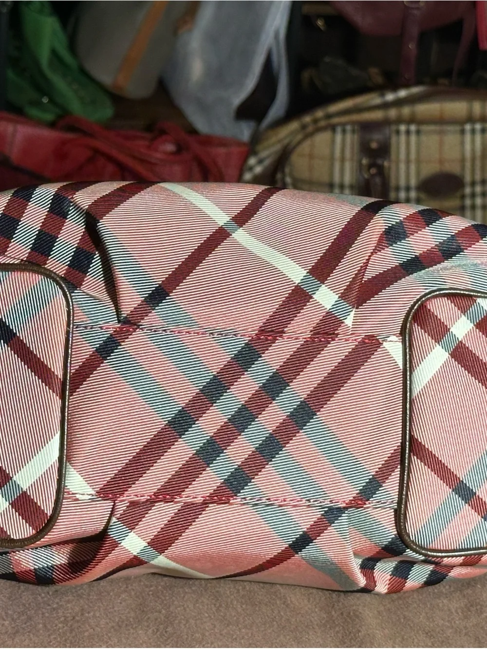 Burberry Pink Plaid Satchel with Brown Trim - Picture 4 of 5